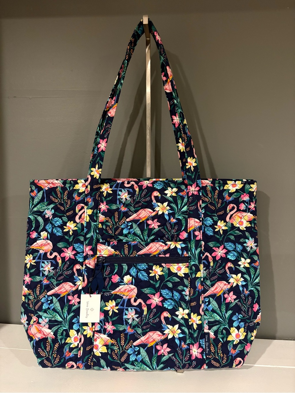 Vera Bradley Navy Quilted Tote with Pink Flamingos & Floral Print